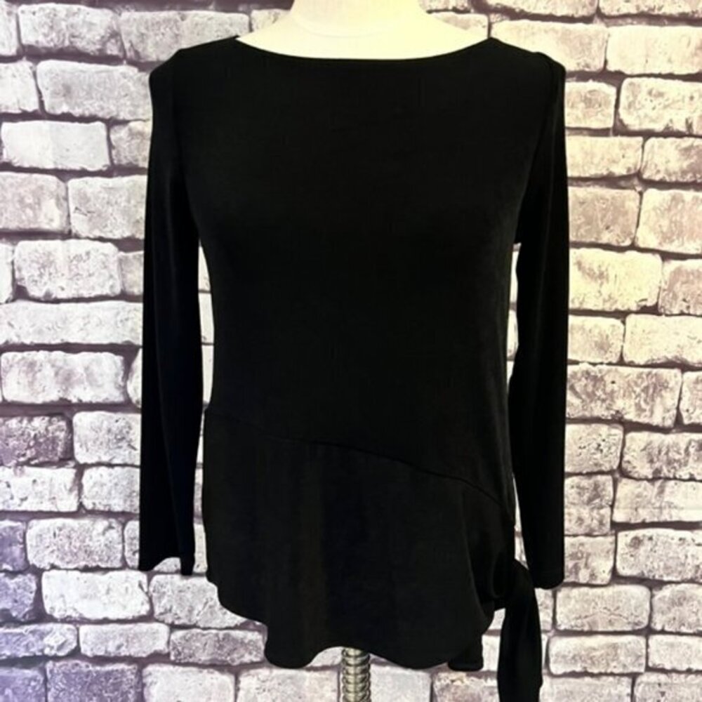 Chico's Travelers Black Long Sleeve Side Tie Blouse Size Small